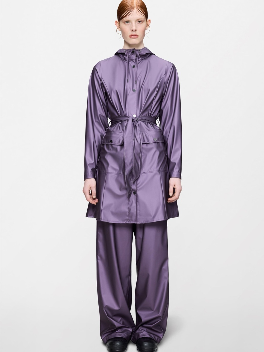 Rains Purple Hooded Rain Coat with Belt